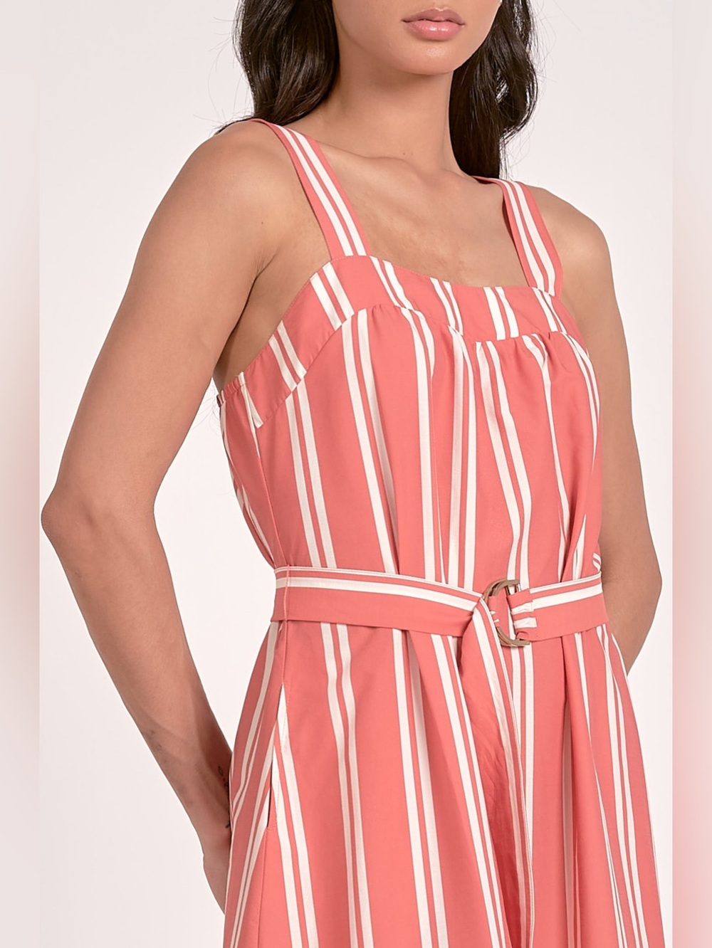 Elan Coral Stripe Tiered Maxi Dress with Belt | NWT | Size Medium - Picture 2 of 5